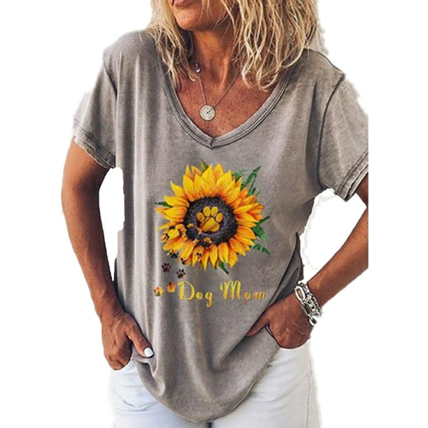 Frieed Womens Short Sleeve Summer Sunflower-Printed Crewneck Regular Fit Blouse T-Shirt Top 